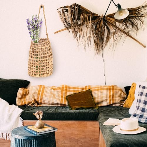 Hiceeden Woven Front Door Basket, Water Hyacinth Hanging Wall Flower Basket, Wall Decor Boho Decoration Veggies Storage Basket for Home, Pantry, Garden, Farmhouse - style: Bohemian
