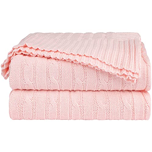 uxcell 100% Cotton Knitted Throw Blanket for Sofa and Couch Soft Lightweight Cable Knit Blanket Home Decors Blanket, Millennial Pink 50" x 60" - color: Millennial Pink, size: Throw (50" *60")