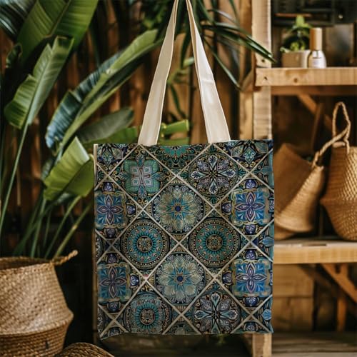 Boho Style Canvas Bag for Women Boho Fashion Tote Bag for Bohemian Lover - color: Turquoisemosaic Bag
