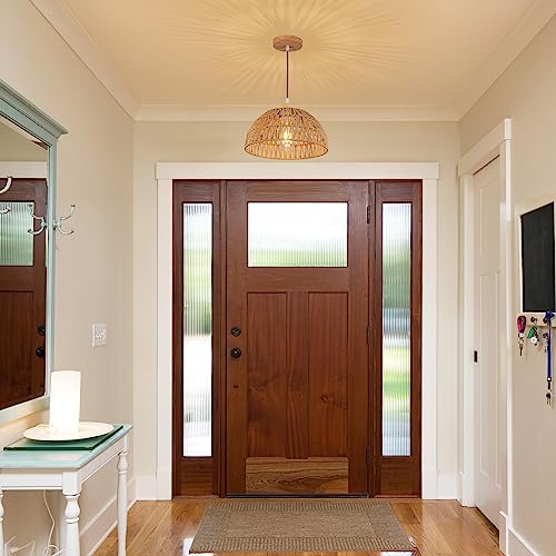 Boho Pendant Light Fixture Kitchen Chandelier Rattan Hanging Light Flush Mount Ceiling Light Boho Lamp Shade Wooden Base Bohemian Chandeliers for Hallway Bedroom Chandelier Dinning Light Fixture - color: Brown-Pendant light