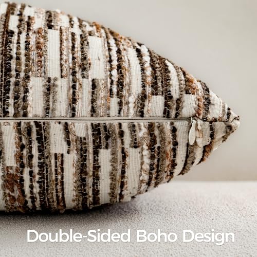 a moment Boho Throw Pillow Covers Set of 2,Striped Decorative Rustic Farmhouse Pillow Cases,Aesthetic Modern Home Decor Couch Cushion Covers for Bed Sofa Living Room 20"X20"Dark Brown - color: Dark Brown, size: 20" x 20" (Pack of 2)