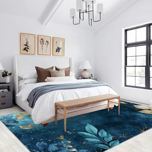 Boho Vintage Plants Rug 6x9 Large Area Rugs Modern Blue Plant Leaves Rugs Soft Faux Wool Washable Non Slip Carpet for Teens Boys Girls Kids Room Living Room Bedroom Entry Floor Mats - color: Style-1, size: 6'x9'/(72"W x 108"L)
