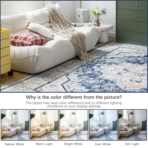 DECOMALL Maila Machine Washable Rugs 8x10ft, Traditional Oriental Blue Rug,Vintage Distressed Large Rugs Carpet for Living Room Bedroom - color: 09blue, size: 8' x 10' (Rectangular)