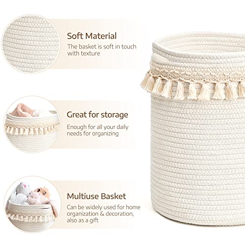 Mkono Macrame Decorative Cotton Rope Basket Boho Nursery Decor Small Cute Woven Tassel Closet Storage Bins Organizer for Baby Toys,Magazines, Potted Plants Cover,Living Room,Bedroom, 15.7"x19.6" - size: 15.7"x19.6"