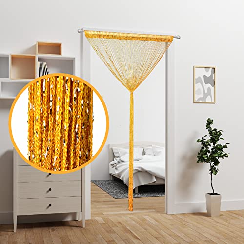 Door String Curtain Doorway Beads Curtains,Hanging Room Divider Beaded Decor Hippie Glitter Fringe Panel Closet Window Doors Sequin Sheer Boho Doors Tassel (Gold) - color: Gold