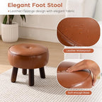 oakvivo Small Foot Stool, Round Faux Leather Pouf Ottoman Foot Rest, Footstool Ottomans with Rubber Legs Under Desk, 13''L x 13''W x 10.2''H, Footrest for Couch, Living Room, Bedroom, Hallway, Brown - color: Brown