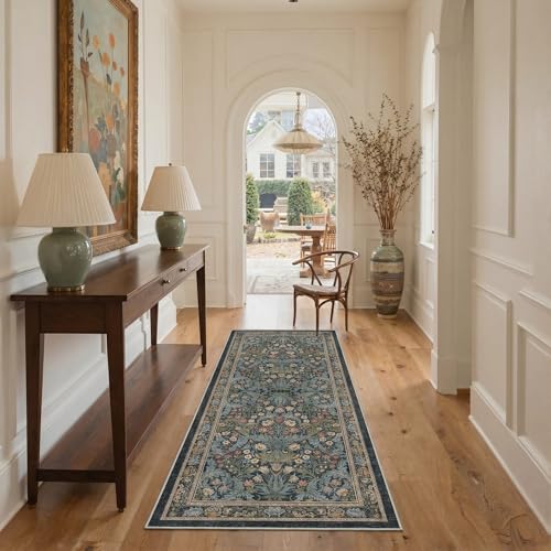 Bavni 2x5 Runner Rug Machine Washable Non Slip Low Pile Lightweight Print Rug for Hallway, Kitchen, Laundry Room, Bedroom, Bathroom, Center Blue - color: Area Midnight Blue, size: 2' x 5' (Rectangular)