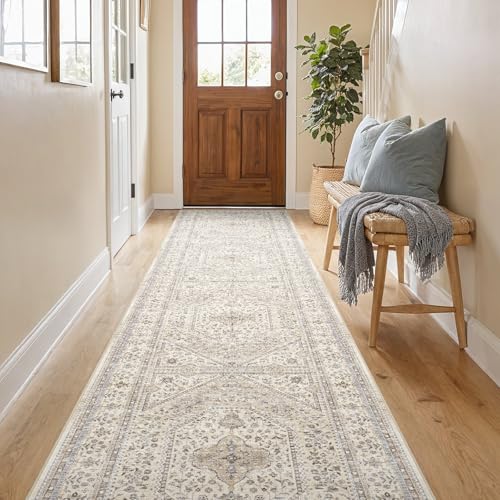 2x10 Runner Rug for Hallway Washable: Non Slip Kitchen Rugs with Rubber Backing Soft Waterproof Wide Mats Stain Resistant Low Pile Carpet for Entryway Bedroom Bathroom Laundry Home Decor Beige/Gray - color: Beige/Gray, size: 2' x 10' (Rectangular)
