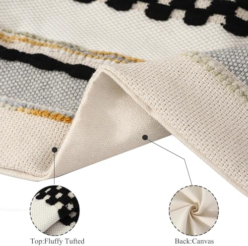 Boho Throw Pillow Covers 18x18 inch Set of 2 Black and Cream Pillow Covers Stripe Tufted Decorative Pillow Case Accent Chenille Pillowcase Farmhouse Patterned Cushion Case for Home Decor - color: Black Stripe, size: 18" x 18" (Pack of 2)