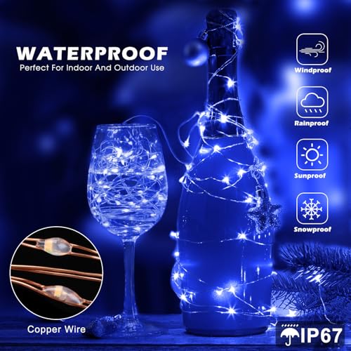 Fairy Lights 66ft 200 LED USB Twinkle String Lights Plug in Silver Wire Lights with Remote and Timer 8 Modes Outdoor Waterproof Starry Lights DIY Party Wedding Christmas Decoration（Blue） - color: Blue