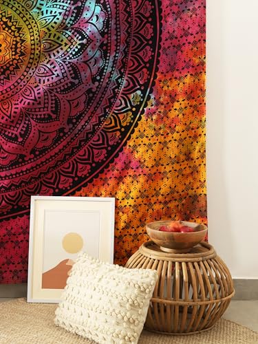 Popular Handicrafts Queen Mandala Hippie Hippy Tie Dye Psychedelic Ombre Tapestry Wall Hanging - Indian Maditation Gypsy Bohemian Dorm Room Decor Multicolor Black 81x88 Inch - color: Black Multicolor, size: 88L" x 81W"