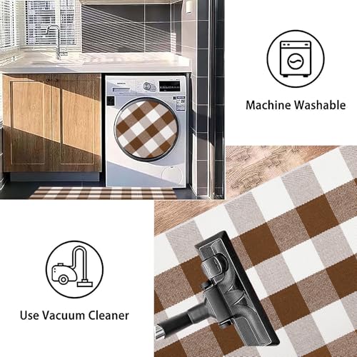 Front Door Mat Outdoor 24''x35''Buffalo Plaid Porch Mat Cotton Woven Machine Washable Carpet for Layered Doormat Hello/Welcome Door Mat,Kitchen,Farmhouse,Entryway - color: Coffee, size: 24''x 35''