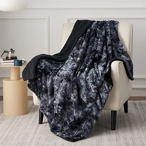 Bedsure GentleSoft Sherpa Fluffy Blanket Twin Size - Fleece Warm and Cozy Throw for Women Gift, Plush & Fuzzy Faux Fur Christmas Blanket for Couch, Sofa, Bed Decor, Tie Dye Design, Black, 60x80 Inches - color: 03 - Tie Dye Black, size: Twin (60" x 80")