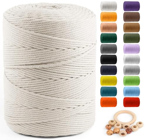 Macrame Cotton Cord 4mm x 547yds, ZUEXT Natural Handmade Beige White Braided Cords 4 Strands Knitted Rope String for Craft Wall Hanging Weaving Tapestry Dream Catchers Hanger DIY Gift (500m) - color: Beige White, style: 4mm x 500m