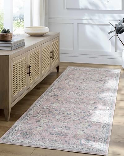 Hauteloom Constantine Machine Washable Area Rug - Floral Border Medallion Distressed Botanical - Traditional Oriental Transitional Oushak - Blush, Sage, Ivory, Pink, Gray - 2' x 2'11" - color: Blush, Sage, Ivory / Meyly, size: 1'11" x 2'11" (Rectangular)