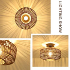 Boho Rattan Light Fixtures, Dimmable Ceiling Light with LED Bulb, Hand Woven Rattan Chandelier for Bedroom, Living Room, Entryway (Dark Brown) - color: Dark-Brown