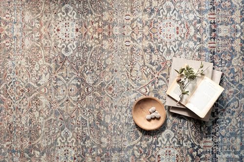 Loloi Chris Loves Julia Jules Collection JUL-06 Denim/Spice 9'-6" x 14', .13" Pile Height, Area Rug - color: Denim / Spice, size: 9' x 14' (Rectangular)