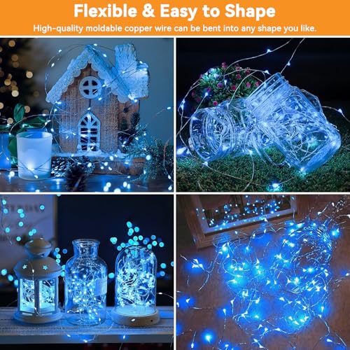 Twinkle Fairy Lights 8 Modes with Remote and Timer 33ft 100LED USB Plug in String Lights Waterproof String Lights for Bedroom Indoor Wreath Party Wedding Christmas Decoration, Blue - color: Blue, size: 2 Pack