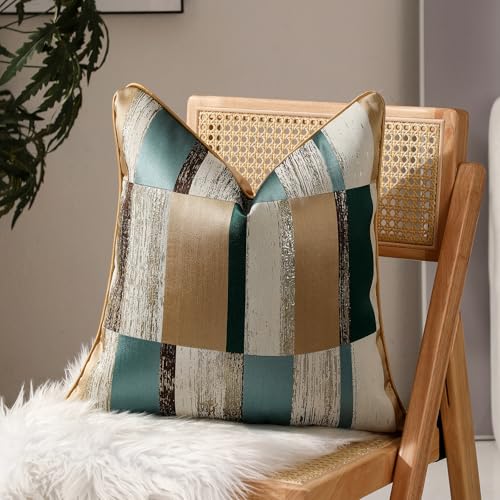 Green and Gold Throw Pillow Covers 18x18 inch Set of 2 Geometric Patchwork Pillow Cases Jacquard Decorative Cushion Covers for Sofa Couch Bed - color: Jacquard 12