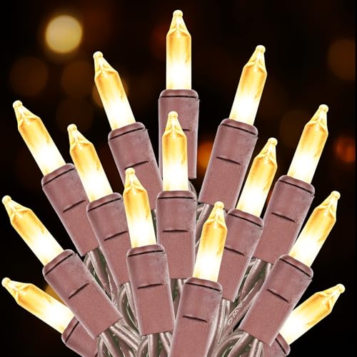 Christmas Lights,100 Count Warm White Lights with Brown Wire,21ft UL Certified Tree String Lights for Indoor Outdoor Christmas Decoration,Home Garden,Party Decorations - color: Warm White Brown Wire