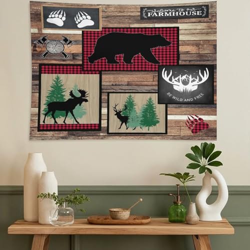 ZhiRain Rustic Cabin Lodge Tapestry Wall Hanging Bear Deer Country Hunting Wild Animal Black Bear Adventure Tapestries Home Decor for Living Room Bedroom Farmhouse Apartment Dorm 30"x40" - color: Cabin-19, size: 30"L x 40"W