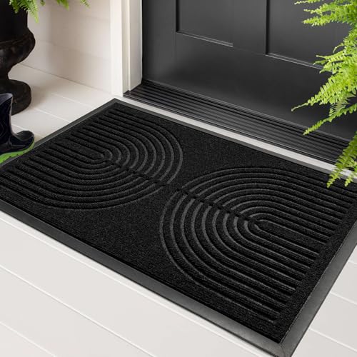 RORA Front Door Mat Outside Indoor Entrance, Heavy Duty Non Slip Welcome Doormat, Natural Rubber Floor Mat for Entryway, Patio, Garage, Porch, 29.5"x17", Black - color: Black, size: 29.5*17inch