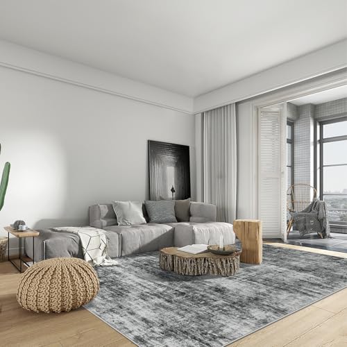 8x10 Area Rugs Washable Rug: Modern Abstract Living Room Rug Soft Anti-Skid Thin Carpet Indoor Floor Non-Shedding Carpets for Bedroom Dining Room Farmhouse Nursery Home Office Black - color: Black, size: 8' x 10' (Rectangular)