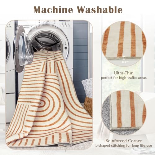 LUXRUG 3x5 Washable Area Rug - Small Entryway Rug Non-Slip Orange Abstract Rainbow Kitchen Rugs Modern Boho Carpet Throw Rugs for Living Room Bedroom Bathroom Dorm Nursery Room Home Decor - color: Dark Orange, size: 3' x 5' (Rectangular)
