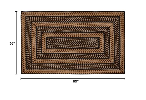 VHC Brands Black & Tan Braided Jute Rug, Non-Skid Pad, Rectangle, Black, 36x60 - color: Rectangle, size: 3' x 5' (Rectangular)
