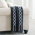 BOURINA Fluffy Chenille Knitted Fringe Throw Blanket Lightweight Soft Cozy for Bed Sofa Chair Throw Blankets, Navy 50" x 60" - color: A-navy, size: 50"×60"