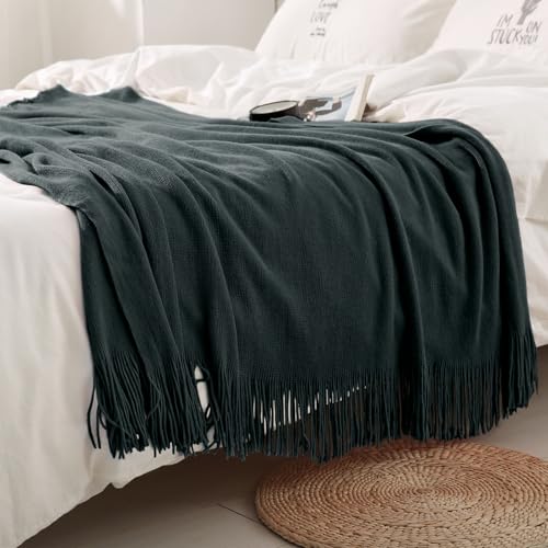 Homiest Decorative Knitted Throw Blanket With Fringe, Lightweight Acrylic Knit, Soft & Cozy Tassel for Couch Sofa Bed (Charcoal Grey, 50 x 60 Inch) - color: Charcoal Grey, size: 50" x 60"