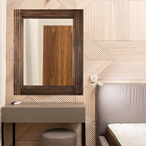 YOSHOOT Hand-Made Wooden Spliced Wall Mirror for Bathroom, Rustic Farmhouse Vanity Mirror, Décor Wall Art, Solid Wood Frame, Vertical or Horizontal Hanging - color: Spliced Brown, size: 26"L x 18"W