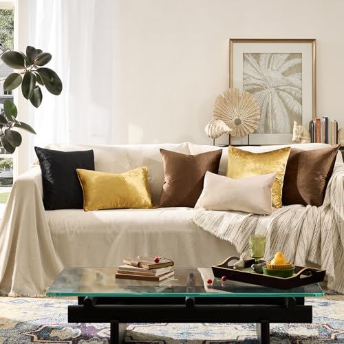 GIGIZAZA Gold Velvet Decorative Throw Pillow Covers for Sofa Bed 2 Pack Soft Cushion Cover 12x20 - color: Gold, size: 20" x 12" (Pack of 2)