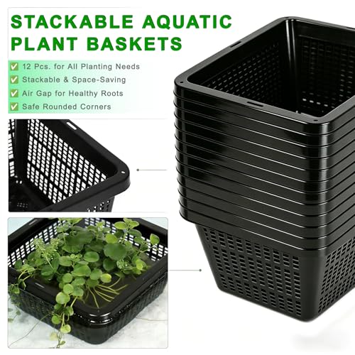 12 Pcs 7 Inch Aquatic Plant Baskets for Hydroponics Water Garden Plant Pots Black Plastic Mesh Basket Square Plastic Mesh Pond Containers for Live Aquarium Plants - style: 7" Square-12 PCS