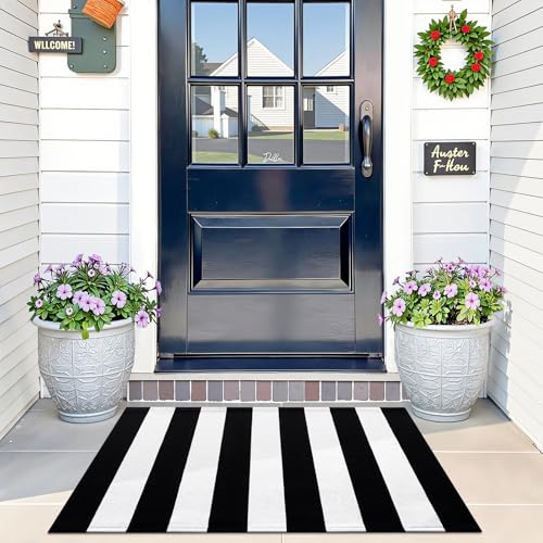 OLANLY Black and White Striped Rug 2' x 3' (24" x 36") – Washable Cotton Indoor Outdoor Doormat for Front Door, Entryway, Kitchen, Porch, Patio Decor - color: Black White Vertical Stripe, size: 2' X 3' (Rectangular)