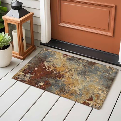 Rust Mottled Texture Entryway Rug 2'x3', Vintage Distressed Abstract Small Area Rug Non-Slip Front Door Mat Washable Floor Carpet for Indoor Entrance Kitchen Bathroom - size: 2' x 3' (Rectangle)