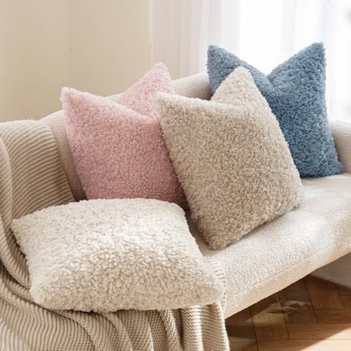 MIULEE Pack of 2 Faux Fur Throw Pillow Covers 18x18 Inch Neutral White Boucle Decorative Sherpa Pillow Covers Fuzzy Accent Soft Sheepskin Fleece for Boho Home Decor Sofa Living Room Couch Bed - color: Neutral White, size: 18" x 18" (Pack of 2)