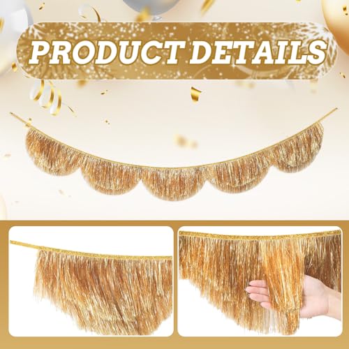 FYSUIMU 6.6 Ft Gold Scalloped Banner Hanging Layered Sparkly Fringe Garland for Bachelorette Birthday Party Backdrop Decor - color: Gold