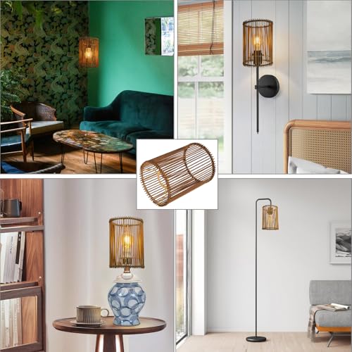 2 pack Small Lampshades for Table Lamp Shade Floor Lamp Shade,woven rattan boho Bamboo Lampshades,5.5"x5.5"x7.9",Dark brown - color: Dark brown