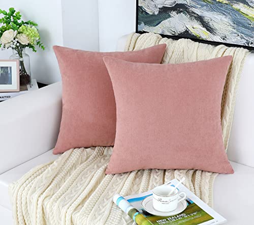 Jeneoo Decorative Dusty Rose Throw Pillow Covers Rustic Farmhouse Super Soft Square Chenille Comfy Solid Cushion Couch Cases for Sofa Bedroom Chair (Set of 2, 18 x 18 Inches) - color: Dusty Rose, size: 18" x 18" (Pack of 2)