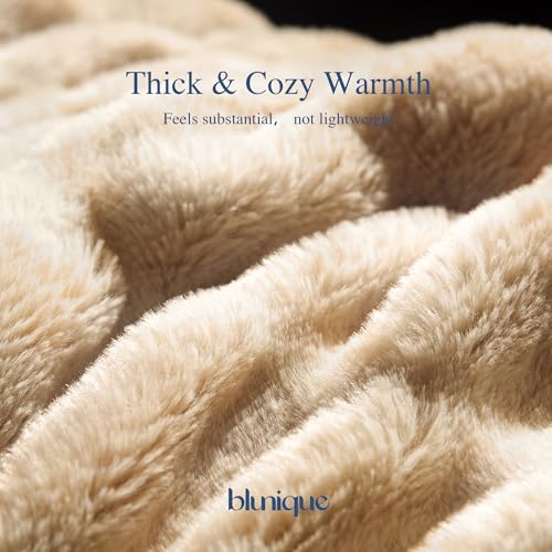 Faux Rabbit Fur Throw Blanket, Ultra Soft Plush Cozy Blanket for Couch Bed, Thick Fluffy Ruched Tie-Dye Decorative Blanket, Giftable,50"x60",Tie-Dye Khaki - color: Tie-dye Khaki, size: Throw(50"x60")