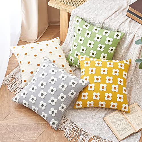 EMEMA Decorative Throw Pillow Covers Sun Flower Jacquard Pillowcase Cushion Case Square for Couch Sofa Bed Living Room Bedroom Set of 2, 18x18 Inch, Light Grey - color: A-light Grey, size: 18" x 18" (Pack of 2)