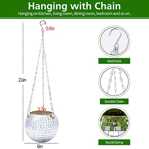 6" Disco Ball Planter, Disco Ball Plant Hanger with Hanging Rope, Hanging Chain, Hook, Circle and Extra Mirror Pieces - color: 1×6" Silver