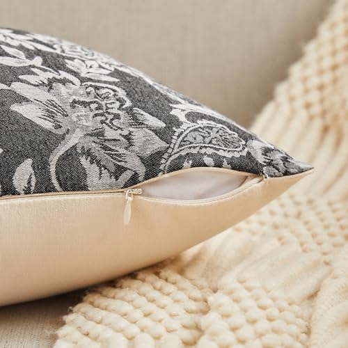 Floral Jacquard Throw Pillow Covers Set of 2, Background/Charcoal 24x24 Inch, Farmhouse Decorative Cotton Dark Grey Cushion Covers for Sofa Bed Living Room Home Decor - color: Background/Charcoal, size: 24" x 24" (Pack of 2)
