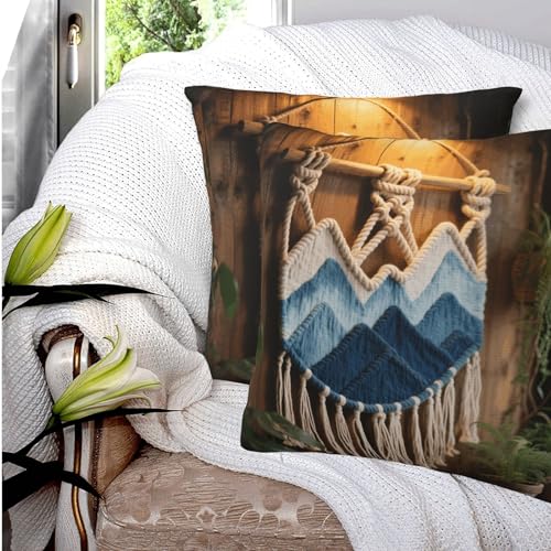Mountain Dip-Dyed Macrame Plush Throw Pillow Covers 24"X24",Soft Cozy Couch Cushion Covers Decorative Pillow Cases for Holiday Home Bedroom Sofa Decors