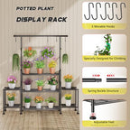 GIOTORENT 3-Tier Tall Metal Plant Stand Indoor Outdoor - Heavy Duty Plant Shelf for Garden, Patio, Balcony with 5 Hanging Hooks, Holds 16-25 Plants, Black - size: D-3Tier-Longer