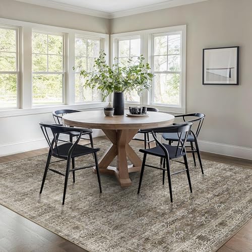 Brown Grey 6x9 Washable Rug for Living Room Large Vintage Distressed Bedroom Rug Low Pile Non-Slip Soft Boho Carpets for Bedroom Dining Room Home Office Indoor Nursery Antique/Moss - color: Brown Grey, size: 6'*9'(Rectangular)