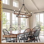 Rustic L53'' Wooden Square Chandelier 10-Light Farmhouse Unique Rectangular Candle Chandelier with White Light Socket for Living Dining Room Foyer Kitchen Bedroom High Ceiling, E12 - color: Walnut, size: 53 inches