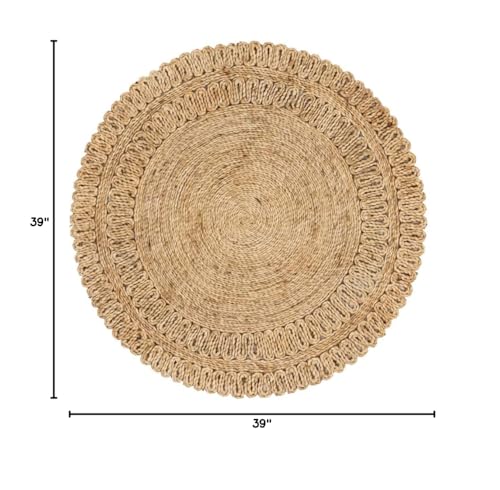 Unique Loom Braided Jute Collection Classic Quality Made Natural Hand Woven With Circle Swirl Details Area Rug (3' 3 x 3' 3 Round, Natural) - size: 3'3" (Round)