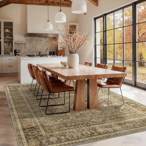 HelloTree Washable Rugs 8x10 Area Rug for Living Room, Vintage Boho Brown Rug Non Slip Carpet Retro Accent Indoor Mat Print Distressed Low Pile Throw Large Rug for Office Dining Room Bedside-Brown - color: Brown, size: 8' x 10' (Rectangular)